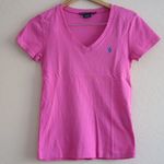 Ralph Lauren Vintage Sport V-Neck T-Shirt Womens M Pink Top Y2K Stretch Preppy Photo 0