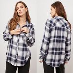 Rails  Hunter Plaid Long Sleeve Button Shirt Navy Blue White Soft Oversized Photo 1