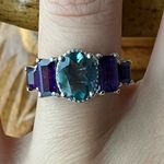 Teal Color Changing Fluorite Amethyst Art Deco Ring Size 6 Purple Photo 0
