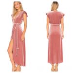 MISA Los Angeles  Carolina Pink Crushed Velvet Ruffle Wrap Maxi Dress Small Photo 7
