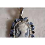 Ralph Lauren  .925 Stamped Faux Blue Topez/Sapphire Cameo Pendant Necklace Photo 3