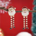Christmas Santa Claus With Long Legs Enamel Dangle Earrings Cute Party Style Zin Red Photo 2