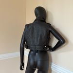 Faux Leather Crop Vest Motorcycle Vest Jacket Coat Trench Crop Sleeveless Top Black Photo 4