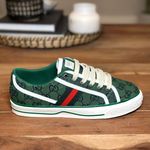 Gucci NEW Women's US Size 10 Tennis 1977 GG Logo Green Canvas Low-Top Sneakers Photo 2