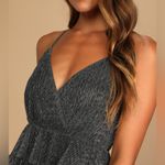 Lulus Glowing Gorgeous Silver Metallic Sparkly Shiny Tiered Mini Dress 4 Flaw Photo 3