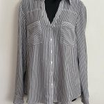 EXPRESS Petite Slim Fit Black and White Striped Portofino Shirt Photo 1