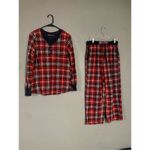 Nautica  Red Blue Plaid Long Sleeve Pajama Pants Set Size Medium Photo 2