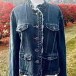 Berek 2 Rhinestone & Cameo Button Jean Jacket By Takako Sakon Size XL Blue Photo 0