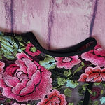 Karen Kane  SHEER MESH BRIGHT PINK FLORAL EMBROIDERED SCALLOP TRIM OVERSIZED TOP Photo 3