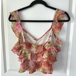 Illa Illa  Floral Ruffle V Neck Crop Top Women's Size M Photo 3