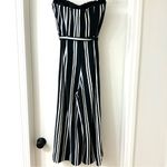 H&M Black & White Striped Cropped Strapless Jumpsuit with Belt, Size 6 Photo 8