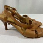 Nine West Camel Leather Kitten Heel Newbryonie Slingback Sandals Size 8.5M Tan Photo 5