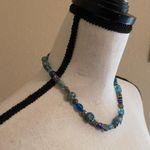Women’s Bead Costume Necklace Beaded Silver Tone Blue Glass Photo 4