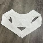 Off Shoulder Ribbed/Ruched Crop Long Sleeve Shirt White Size Small Photo 2