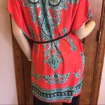 Coral Turquoise & Black Belted Tunic Dress Size M Photo 4