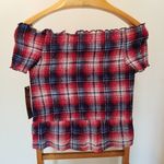 Almost Famous Plaid Red Blue White Off Shoulder Photo 1