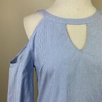 White House | Black Market Top Womens 2 Blue Pinstripe Cold Shoulder 3/4 Sleeve Photo 1