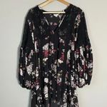 POL Women's Size Medium Floral Lace Details Boho Balloon Sleeve Black Mini Dress Photo 0