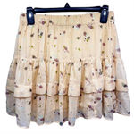 Free People Anthropologie Pale Yellow Tiered Mini Skirt Floral Cottagecore Fairy Photo 2