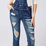 Dollhouse Womens  Blizzard Blue Distressed Overalls Jumpsuit Suspenders - Sz 11 Photo 0