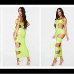 Pretty Little Thing Chartreuse Slinky Cut Out Midaxi Dress Photo 1