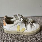 VEJA  9 Womens Campo Chromefree Sneakers in White and Sun Peach Orange Photo 6