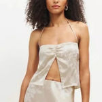 Reformation | Beba 100% Silk Halter Crop Top in Sable Floral Cream Photo 0