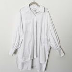 Topshop [] White Cotton Long Sleeve Buttoned Cuff Tunic Oversized Shirt Size 14 Photo 1