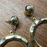 Vintage Womens Circle Hoop Stud Dangle Earrings Gold Tone Metal 70s 80s Photo 2