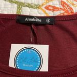 Annabelle small womens burgundy blouse shark bite hem round neck bell sleeve Red Photo 3