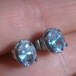 Simulated Blue and White Diamond Silvertone Brass Stud Earrings Photo 9