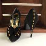 Stuart Weitzman  Vintage Black Bow Heel Gold Pumps Photo 1