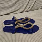 Chic Blue Sandals with Gold Detailing Size 7 Photo 2