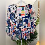 Hunter Bell 100% Silk Geometric Grayson Top Blouse Abstract Watercolor V Neck S Photo 2