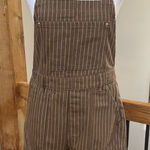 We Wore What  Overall Shorts Brown Striped Romper pinstripe relaxed cotton boho S Photo 0