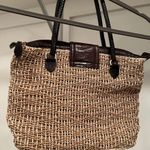 Brighton  Straw Bag Shoulder Handbag Satchel Tote Purse Leather Trim Photo 4