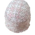 Chic White Pink Tweed Bucket Hat Y2K Coquette Textured Preppy Lined One Size Photo 2