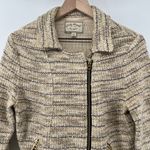 Lucky Brand Women L Marled Moto Jacket Cream Beige Striped Pockets Tweed Casual Photo 4