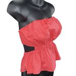 SUMMER Coral Ruched Halter Top Peekaboo Back Elastic Waist Peplum Hem Women’s S Orange Photo 1