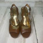 Coach Mary Jo Brown Leather Platform Wedge Slingback Buckle Strappy Sandals 8.5B Photo 1