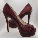 Michael Kors  Milan Platform Peep Toe Heels Burgundy Snakeskin Print Women’s 9 Photo 4