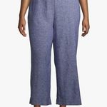 Terra & Sky  0X 14W Pants Linen Blend Cropped Wide Leg Culottes Blue Pull On Photo 0