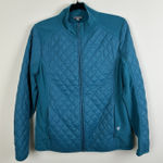 Talbots Women's Medium Teal Quilted Full Zip Jacket Zip Packets Nylon Knit Photo 0