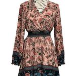 Miss Sparkling GypsyLady Boho Floral Mini Dress Ruffle Hem Boho Peasent Wrap M Tan Size M Photo 0
