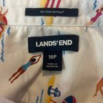 Lands' End Women Top 16 White Sleeveless Button Up Beach Summer Novelty Print Photo 1
