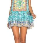 HEMANT AND NANDITA Ruffle Shift Dress in Blue Vintage Tile Green Size M Photo 0