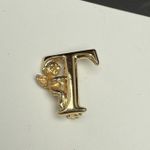 Letter / Initial T With Cherub Angel Brooch Pin Gold Tone Small Photo 0
