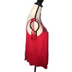 Arizona Jeans Embroidered Top Size M Red Sleeveless Ties Tassels Gauze Boho Size M Photo 3