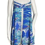 Lovers + Friends Hagar Mini Dress Blue White Ikat Print Sleeveless Swing Dress Photo 0