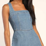 Lulus So Delighted Medium Wash Denim Corset Seam Mini Dress Photo 0